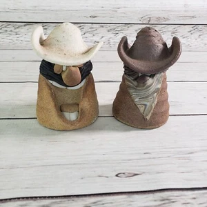 Vintage Cowboy Salz und Pfefferstreuer schwer Steinzeug Sand Ton Western Retro - Bild 1 von 10