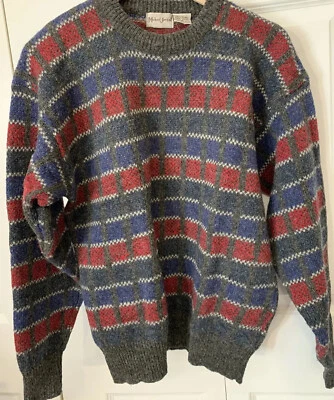 Vtg Michael Jordan Mens Sz M Sweater 100% Wool-blue Red Gray Geometric Rare - Image 1 of 4