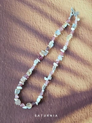 Elegant Collection - NECKLACE735R -CHERRYQUARTZ-SHELL-STONECHIP-P-W-EC031 - Image 1 of 4