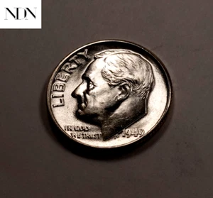 Moneda de diez centavos Roosevelt 1949 - gema BU (antorcha completa - ft) - 90 % plata - ¡RARA! #D812 - Imagen 1 de 3