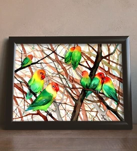 Pappagalli acquerello originale non stampa pittura uccellini arte 7""x10"" di Anne Gorywine - Foto 1 di 4