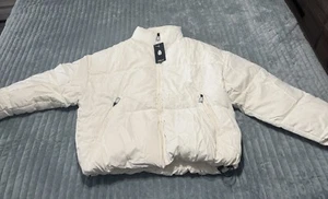 Women's Winter Cropped Puffer Jacket Oversized Long Sleeve Full Zip Puffy Coat - Picture 1 of 3