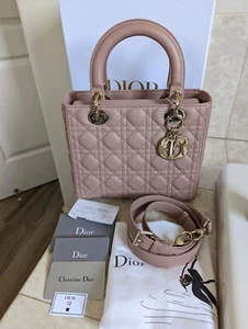 Christian Dior Medium Lady Dior Blush Lambskin Light gold Hardware Excellent Con - Picture 1 of 12