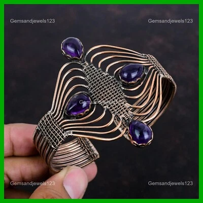 Mothers Day Deal 天然非洲紫水晶铜线包裹式手镯手链 — 第 1/4 张图片