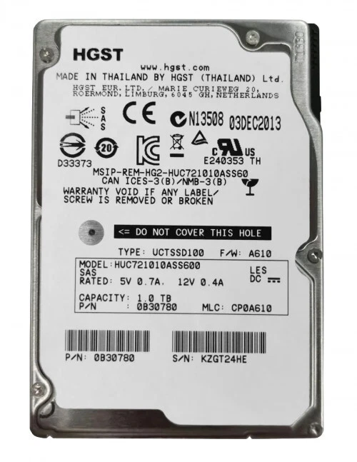 HUC721010ASS600 0B30780 Hard Drive 1Tb 2.5 SAS - Image 1 of 1