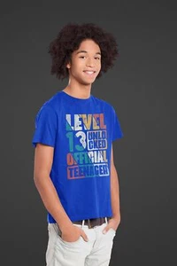 Kids 13th Birthday Shirt Official Teenager T Shirt Humor Level Unlocked Gamer Ga - Picture 1 of 27
