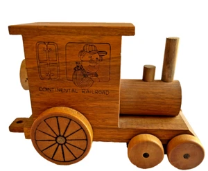 Toystalgie Sparschwein Holz Golden Valley MN Cointental Eisenbahn Handarbeit - Bild 1 von 14