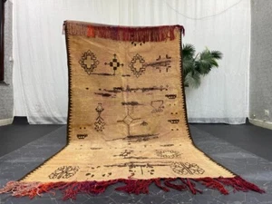 Authentique Vintage Moroccan handmade3'5"x4'4"Boho Berber Geometric Camel color - Picture 1 of 10