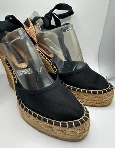 Women's Heels Size 7 Steven by Steven Madden Wedge Black Shoes Canvas Wrap - Picture 1 of 11