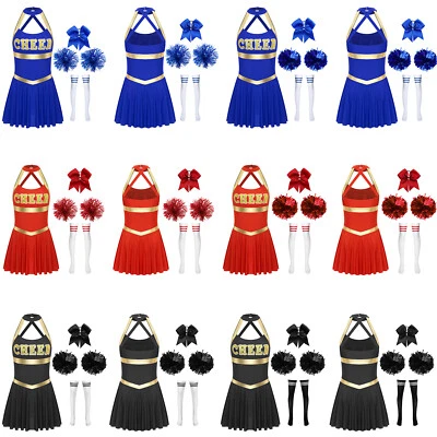 Mujer Uniforme Animadora Trajes Festival Disfraz Pompones Medias Fiesta Foto 1 de 3