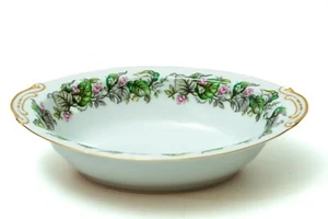 Oval Vegetable Bowl Vintage Fairy Blossom Green Gray Leaves Craftsman Japan - Picture 1 of 7