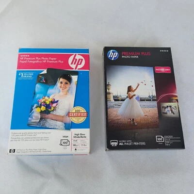 HP Premium Plus 4x6" Photo Glossy , High Gloss Inkjet Paper 100 Sheets Lot Of 2  - Image 1 of 2