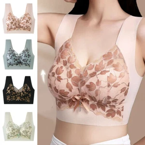 Sports Vest Style Brassiere Wireless Thin Bralette Seamless Plus Size Lace Bra - Picture 1 of 24