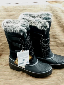 Khombu Women's Black Weather Rated -20 Degrees Winter Boots NWT SIZE 8 - Picture 1 of 11