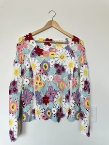 Suéter Top Manga Larga Hilo Índigo Para Mujer Pequeño Floral Colorido Crochet - Imagen 1 de 6