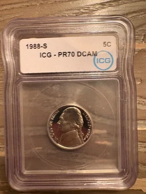 1988-S Jefferson Nickel 5C ICG PR70DCAM - Proof Deep Cameo - Perfect! - Image 1 of 2