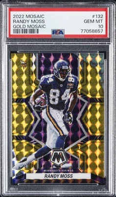 2022 PANINI MOSAIC GOLD MOSAIC #132 RANDY MOSS 3/10 PSA 10 - Image 1 of 2