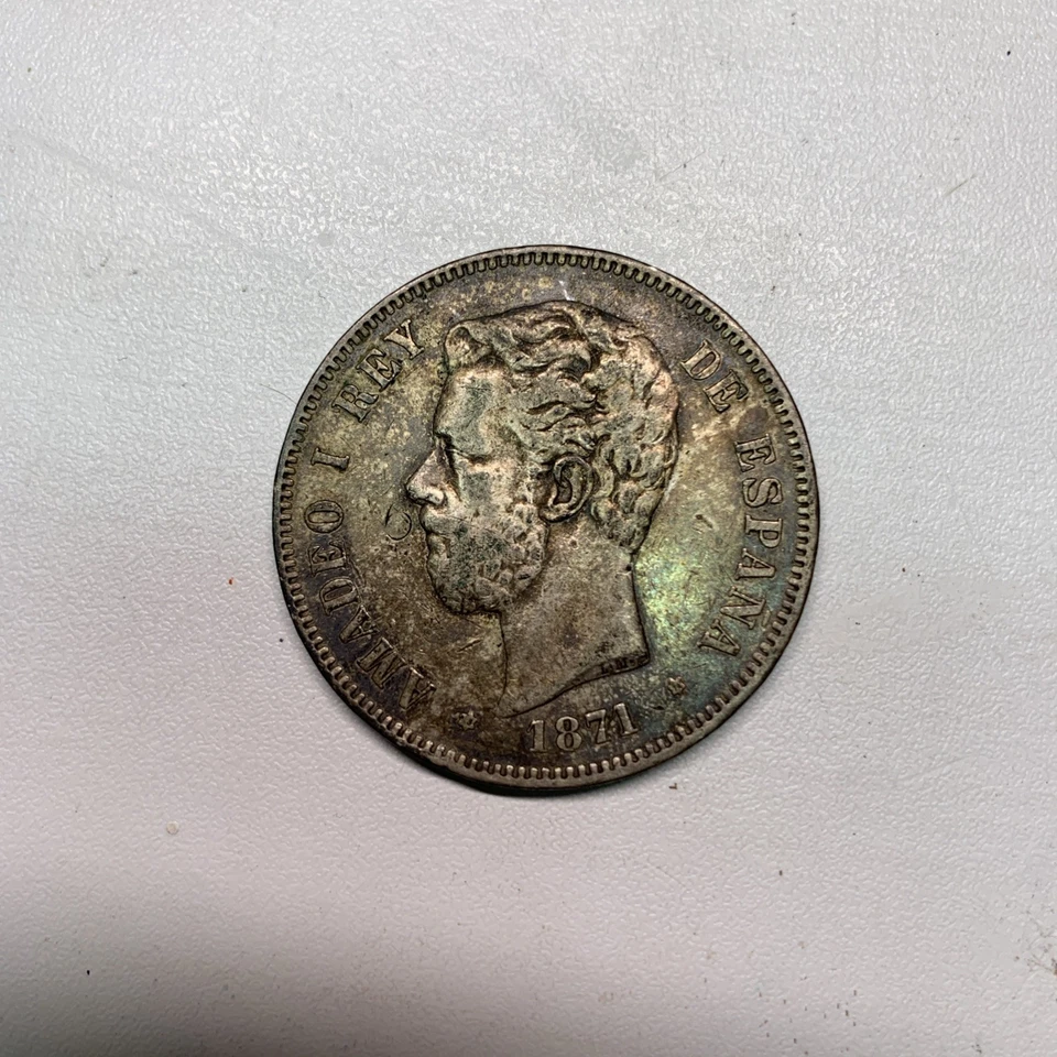 Spain 1871, 5 pesetas BIG old world silver coin  - Image 1 of 2