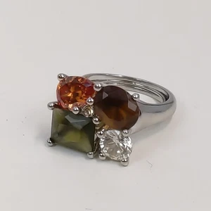 Women’s Size 8.5 Silver Statement Ring Multi Color Gemstones Fashion Jewelry - Picture 1 of 5