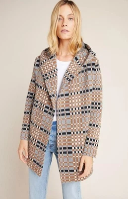 Abrigo Suéter de Lana Josefa Flor de Campo Talla Mediana Gris Taupe Cuadros Anthropologie Foto 1 de 4