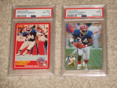 Thurman Thomas 1989 Score Rookie Card RC 1994 Fleer Leaders #211 HOF PSA 8 9 LOT - Image 1 of 2