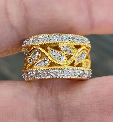 Anillo de topacio blanco de plata 925 Vermeil de oro de 24 k firmado por diseñador Uncas talla 5 Foto 1 de 4