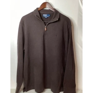 Suéter Pullover Polo Ralph Lauren Para Hombres Marrón 1/4 Cremallera Manga Larga - Imagen 1 de 9