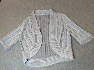Peter Nygard Gray Silver Open Shrug Fancy Women Sz M Metallic Short Sleeve - Picture 1 of 8