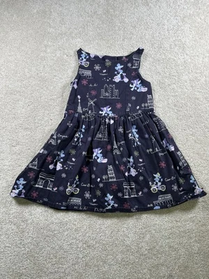 Gymboree Dress Girls Size 4 Navy Paris Print Sleeveless Cotton Button Back Cute - Image 1 of 4