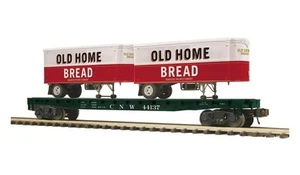 MTH Scala O Chicago Northwestern #44137 Flat Car con 2 rimorchi per cuccioli - Foto 1 di 4