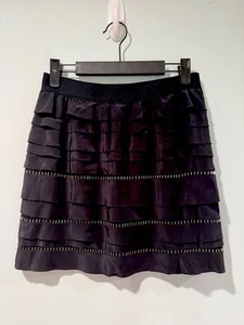 NEW BCBGMaxazria Silk Chiffon Ruffle Mini Skirt Womens XXS Black Beaded Concert - Picture 1 of 5