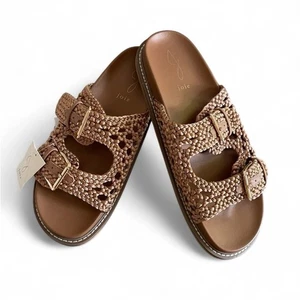 Joie Weaver Slide Sandals Woven Braided Tan Bronze Gold Hardware Size 9.5 Summer - Picture 1 of 5