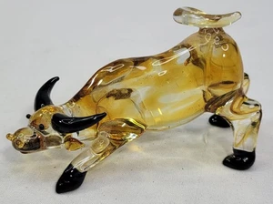 Art Glass Angry Bull Figurine - Picture 1 of 4