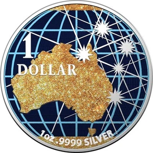 Australia 2020 1$ - Bajo los cielos del sur - Mapa dorado - Moneda de plata de 1 OZ - Imagen 1 de 4