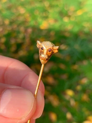 Pin de palo cabeza de toro oro 9ct antiguo Foto 1 de 4