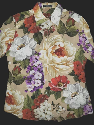 Blusa Dolce & Gabbana Floral 100% Seda Manga Longa Itália Tamanho 44 / L $995 - Imagem 1 de 4