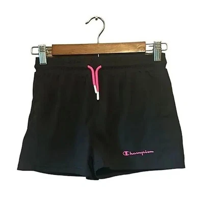Champion Girl's Active Stretch Comfort Shorts Black Pink Logo 14/16 - Image 1 of 3