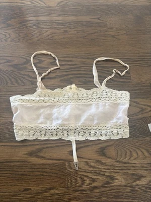 Antique 1910s 1920s Bra Cotton Silk Bralette Lace Trim As Is VTG Lingerie Pink - Image 1 of 4