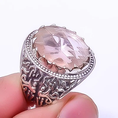 Anillo turco de cuarzo Morganita de plata de ley 925 tamaño Adst (R41) Foto 1 de 4