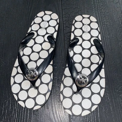 Chanclas Michael Kors Mujer MK Jet Set Sandalia Talla 7 Puntos Blancos y Negros Foto 1 de 4