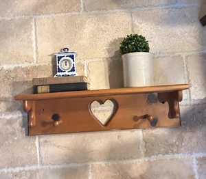 Vintage Wooden Shelf Heart Cutout 2 Pegs 24” Farmhouse Country Cottage Granny - Picture 1 of 12