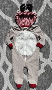 Cat & Jack Reindeer Hooded Coverall Baby Girl or Boy Size 12 Months Zip Up - Picture 1 of 3