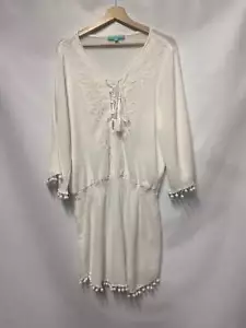 Melissa Odabash White Cotton Kaftan Beach Cover Up Large - Picture 1 of 6