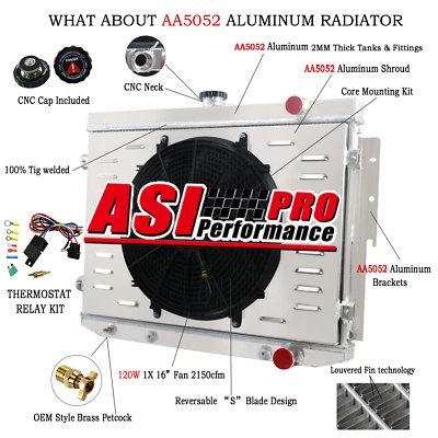 fit 1973-1978 Dodge Plymouth Mopar 7.2L 440 V8 4 Rows Radiator+Shroud Fan Foto 1 de 4