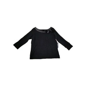 Pierre Cardin Shirt Round Satin Neck W Side Bow 3/4 Sleeved Sweater Top L Black - Picture 1 of 5