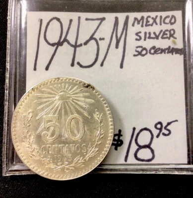 1943 M México Plata! ¡50 centavos! Monedas ENN Foto 1 de 3