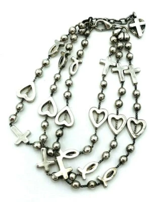 Pulsera Corazón Cruz Pez Cristiano Tono Plata Tres Hilos Premier Designs Foto 1 de 4