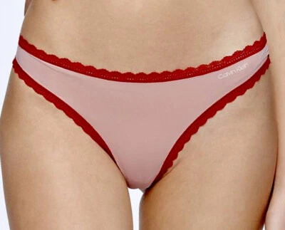 CALVIN KLEIN Radiant Lace Trim Fresh Pink Red Thong Panty Womens Sz XS 4 S 5 L 7 - Image 1 of 4