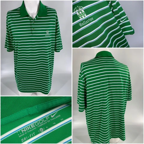 Nike Golf Dri-Fit Polo Shirt L Men Green Stripe Poly Bellerive CC YGI G3-22 Cover