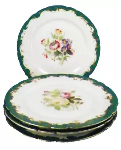 4 Rihouette a Paris Plates Flower Scenes Hand Painted Porcelain 1800s Antique - Picture 1 of 8
